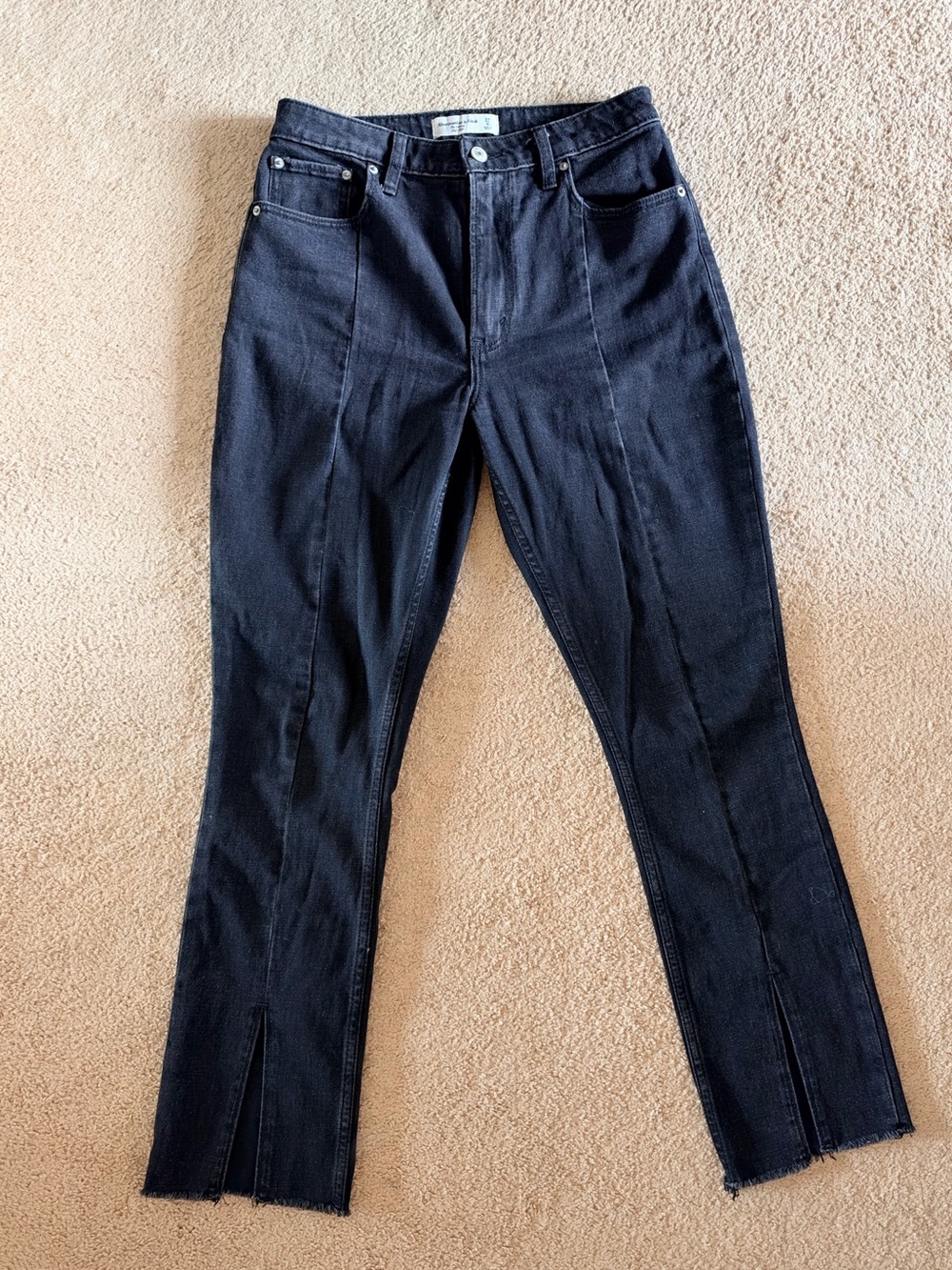 Abercrombie & Fitch Curve Love Black Straight-Leg Jeans with Front Seams